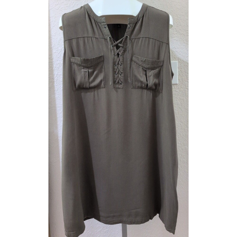 a.n.a. A New Approach Womens XL Sleeveless Shift Dress Olive Green Eyelet Front